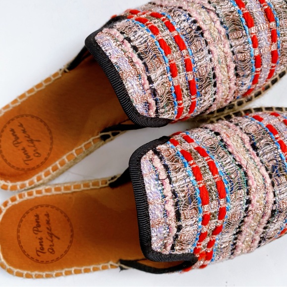 💕 TONI PONS ORIGENS PINK BLACK MULTI TWEED STITCHED ESPADRILLES! - Picture 5 of 16